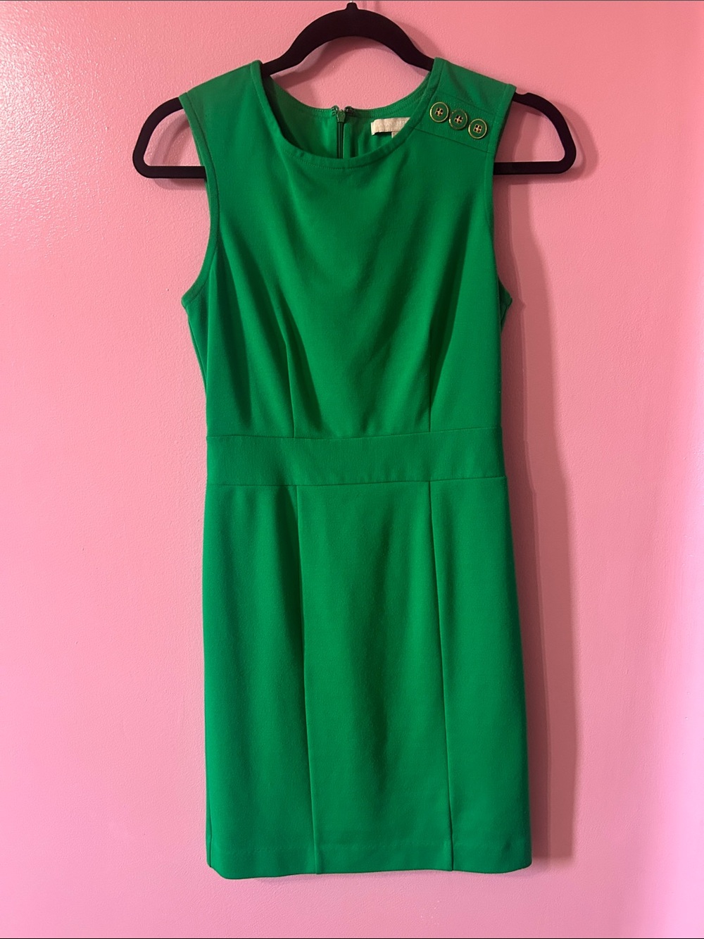 Banana Republic Emerald Green Sleeveless Sheath Dress with Shoulder Buttons